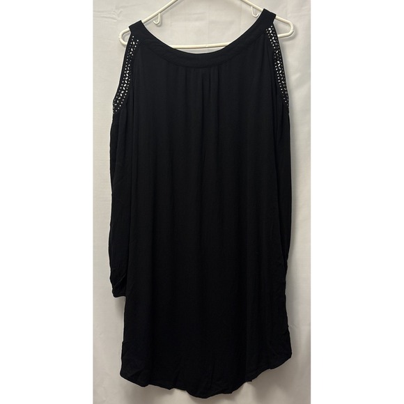 Knox Rose Dress Cold Shoulder Studded Long Sleeve Tunic Black Music Fest M Rayon - Picture 6 of 8